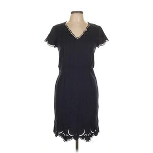 Tahari Sheath Dress Black Eyelet Scalloped Hem V-Neck Size 8